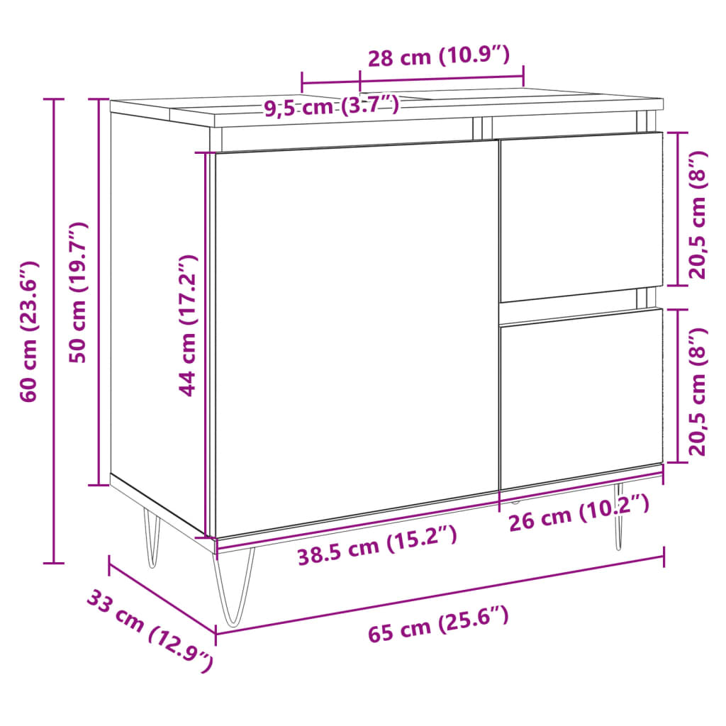 vidaXL Armario de baño madera contrachapada roble Sonoma 65x33x60 cm