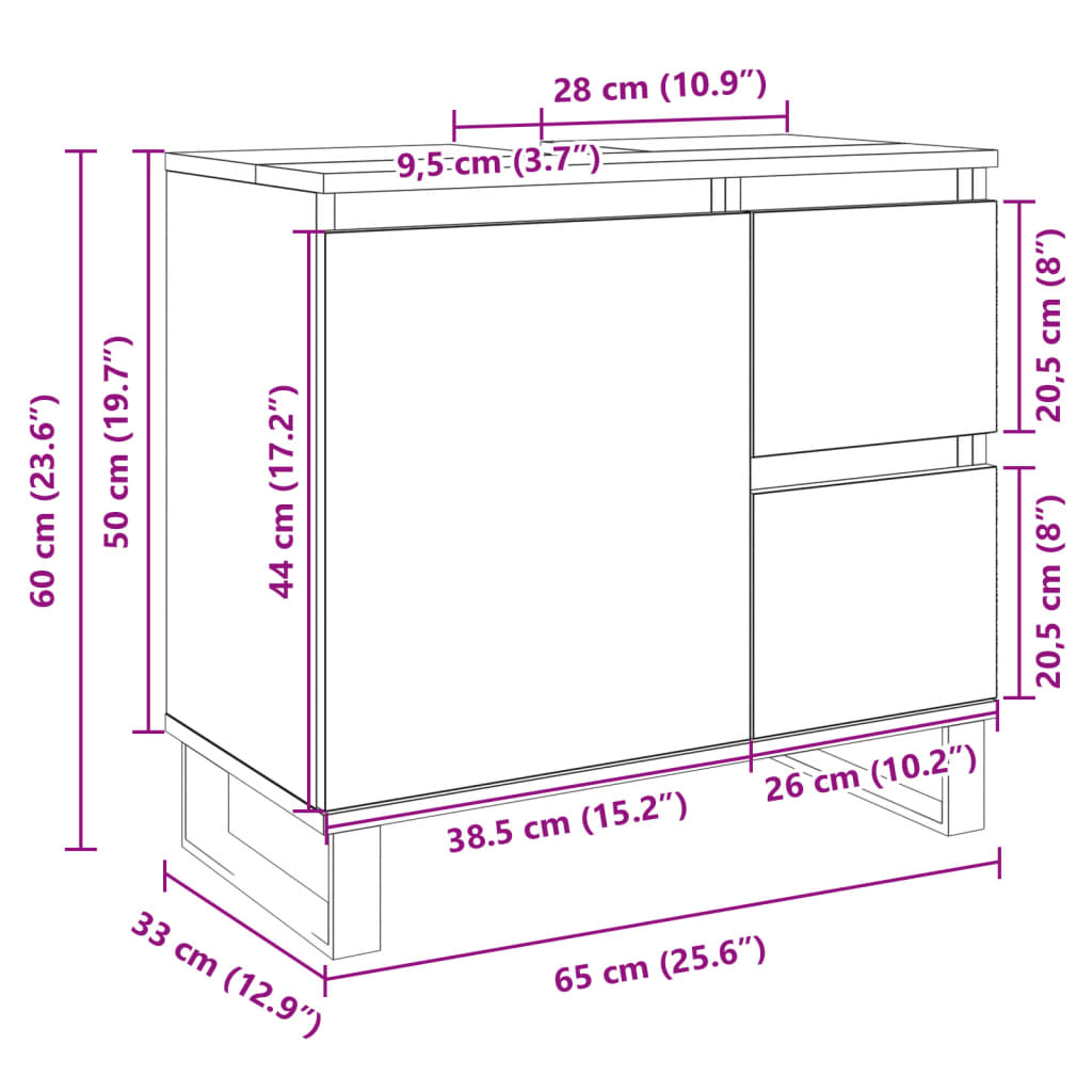 vidaXL Armario de baño madera contrachapada roble Sonoma 65x33x60 cm