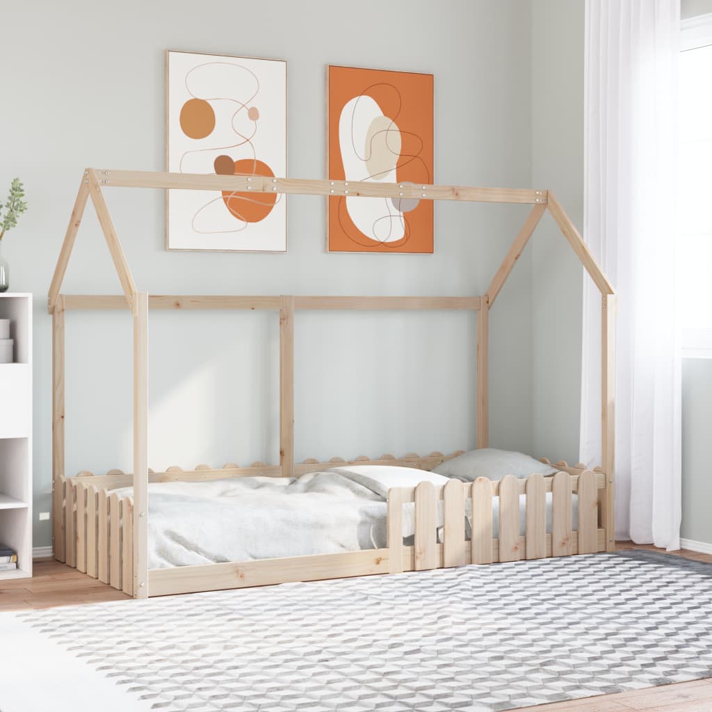 vidaXL Cama con forma de casa para niños madera maciza pino 90x200 cm