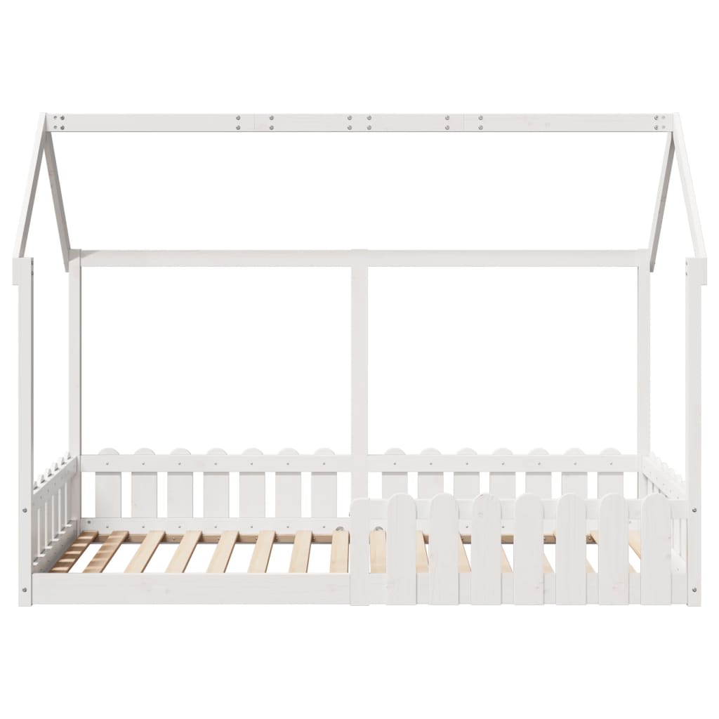 vidaXL Cama con forma de casa de niños madera maciza blanca 90x200 cm