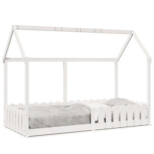 vidaXL Cama con forma de casa de niños madera maciza blanca 90x200 cm