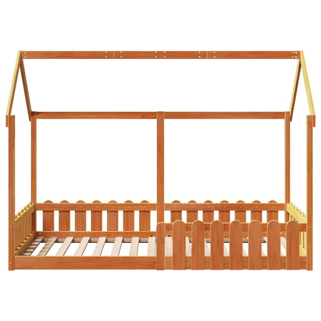 vidaXL Cama con forma de casa de niños madera maciza marrón 90x200 cm