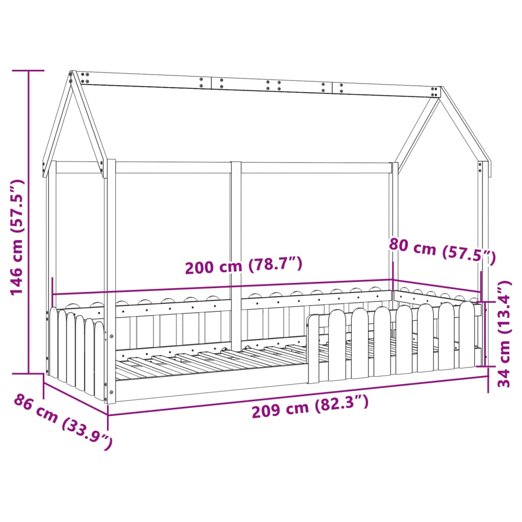 vidaXL Cama con forma de casa de niños madera maciza de pino 80x200 cm