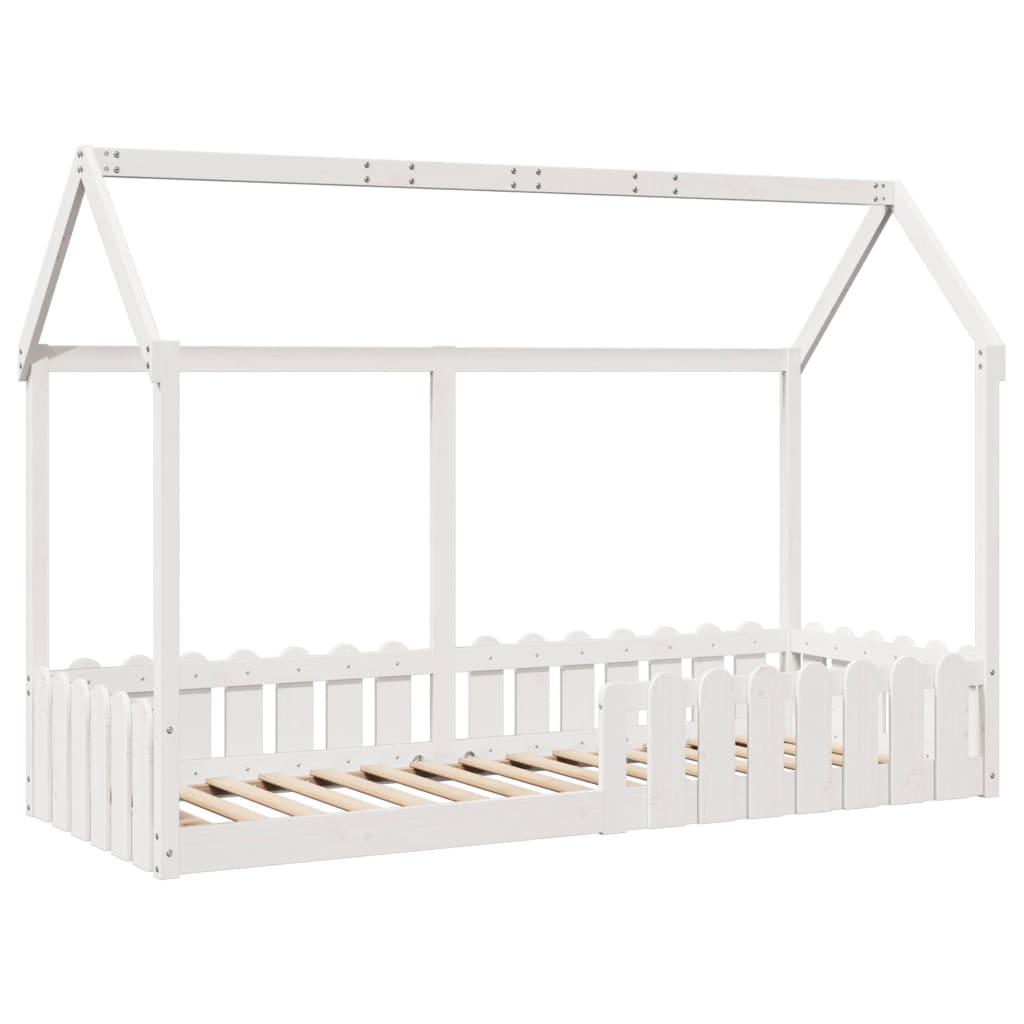 vidaXL Cama con forma de casa de niños madera maciza blanca 80x200 cm