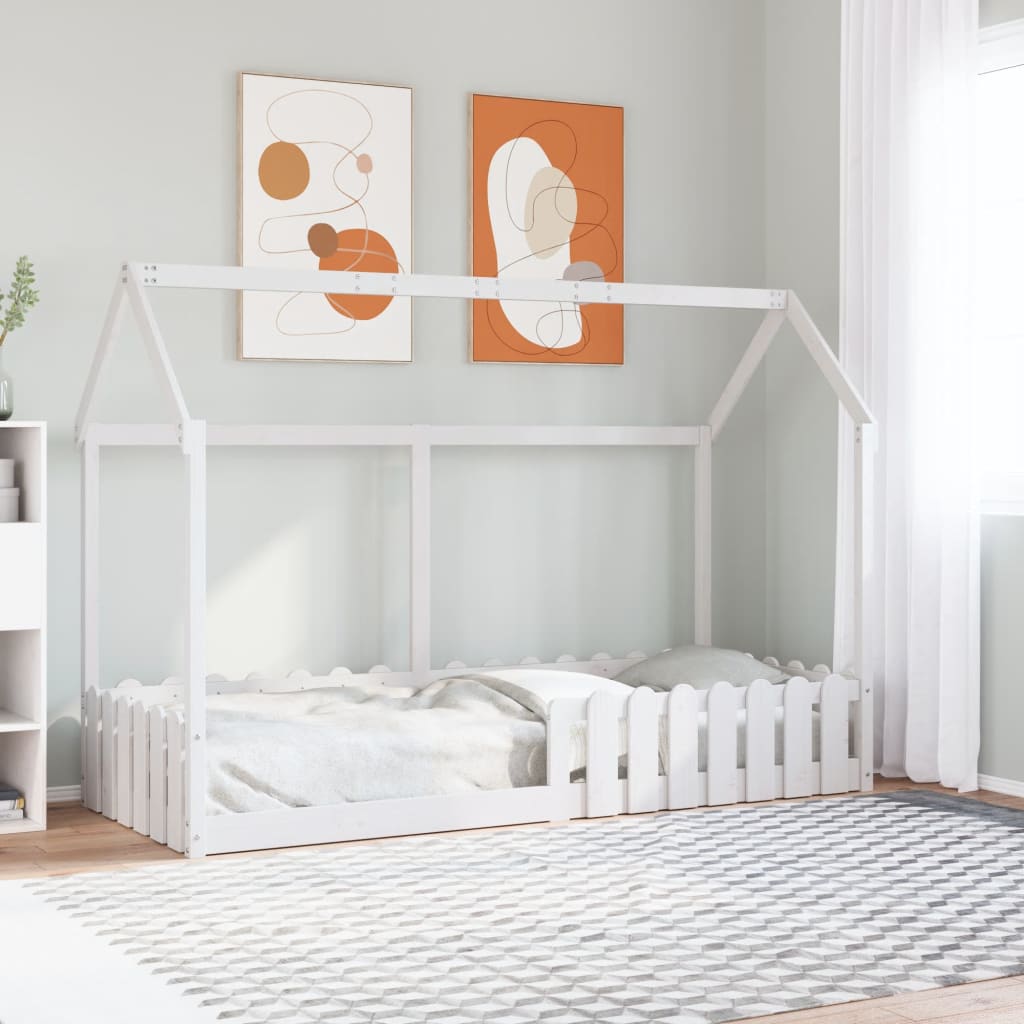 vidaXL Cama con forma de casa de niños madera maciza blanca 80x200 cm