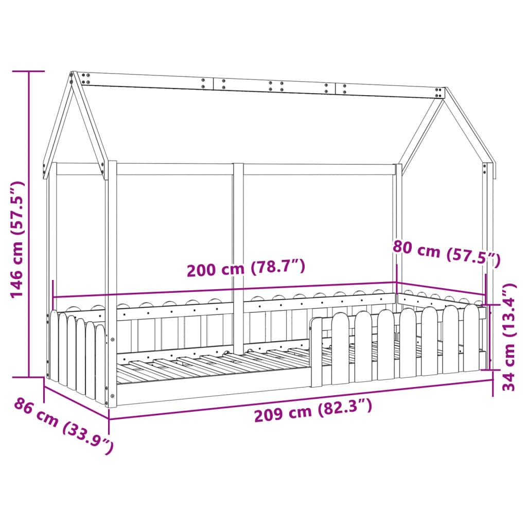 vidaXL Cama con forma de casa de niños madera maciza blanca 80x200 cm