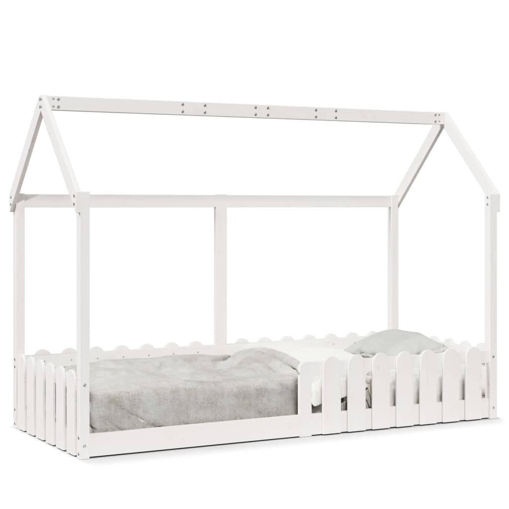 vidaXL Cama con forma de casa de niños madera maciza blanca 80x200 cm