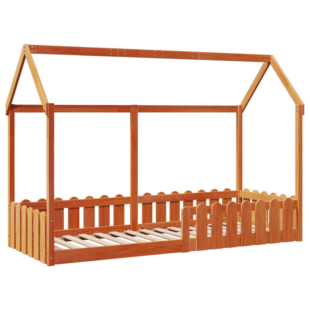 vidaXL Cama con forma de casa de niños madera maciza marrón 80x200 cm