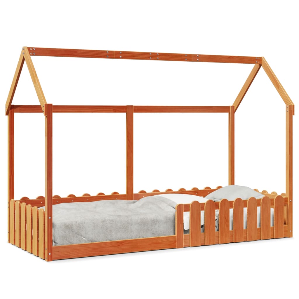 vidaXL Cama con forma de casa de niños madera maciza marrón 80x200 cm