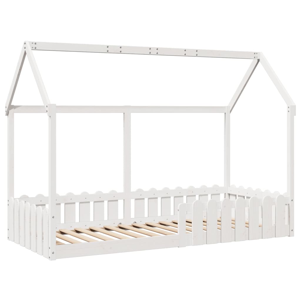 vidaXL Cama con forma de casa de niños madera maciza blanca 90x190 cm