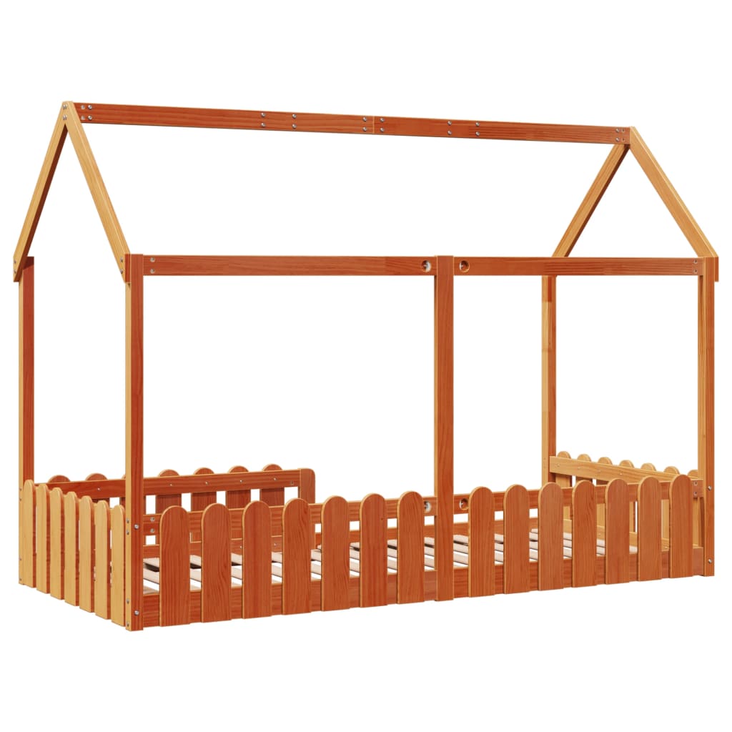 vidaXL Cama con forma de casa de niños madera maciza marrón 90x190 cm