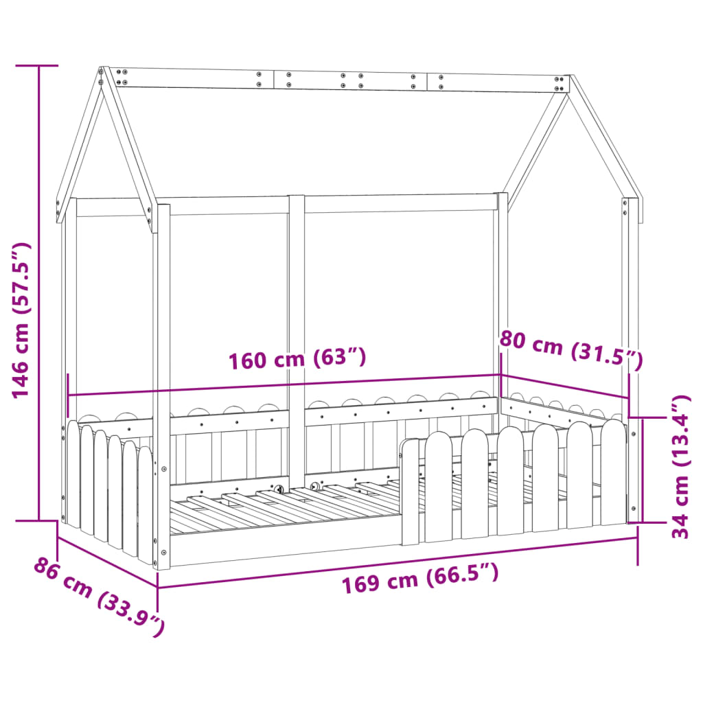 vidaXL Cama con forma de casa para niños madera maciza pino 80x160 cm