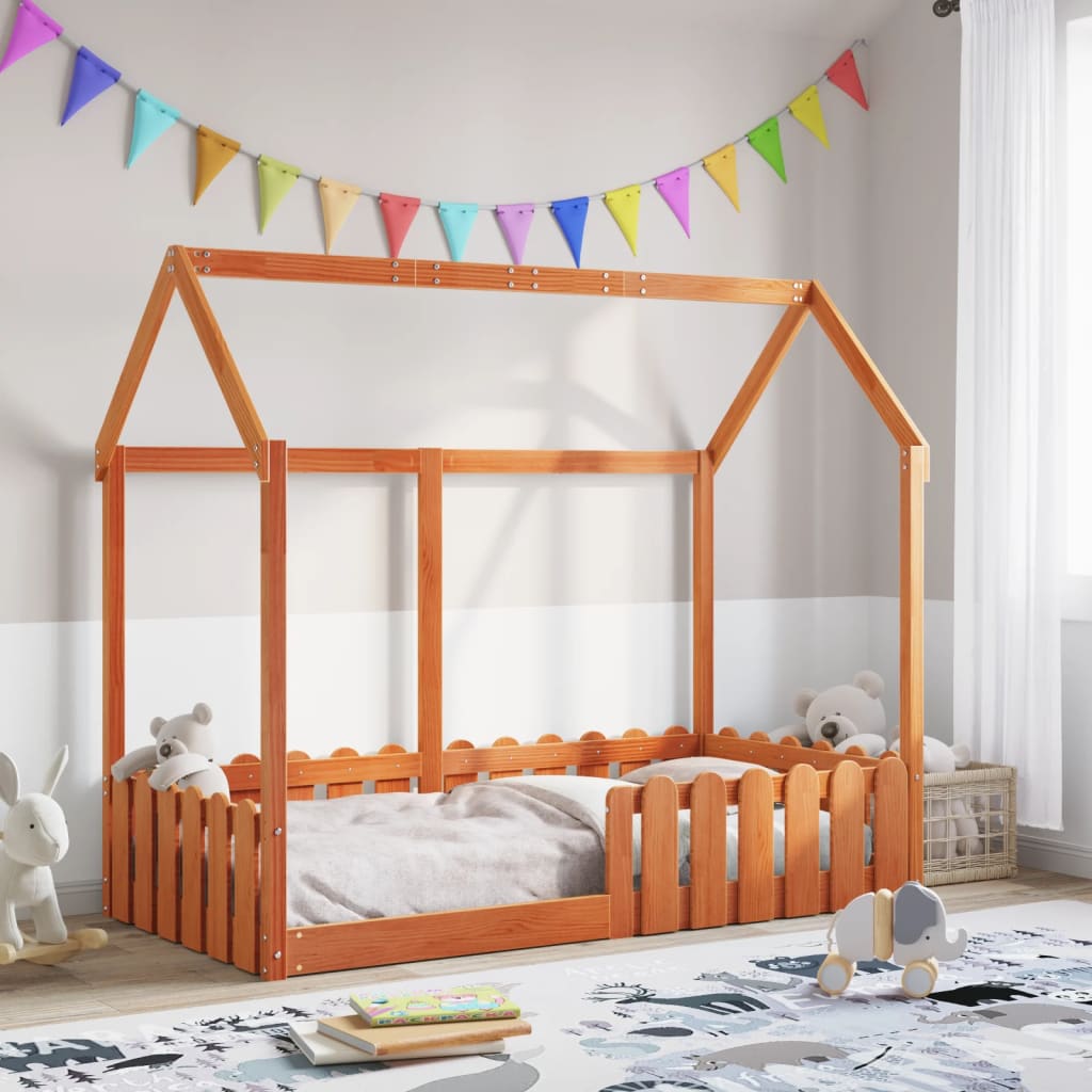 vidaXL Cama con forma de casa de niños madera maciza marrón 80x160 cm