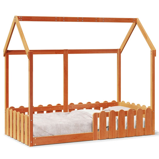 vidaXL Cama con forma de casa de niños madera maciza marrón 80x160 cm