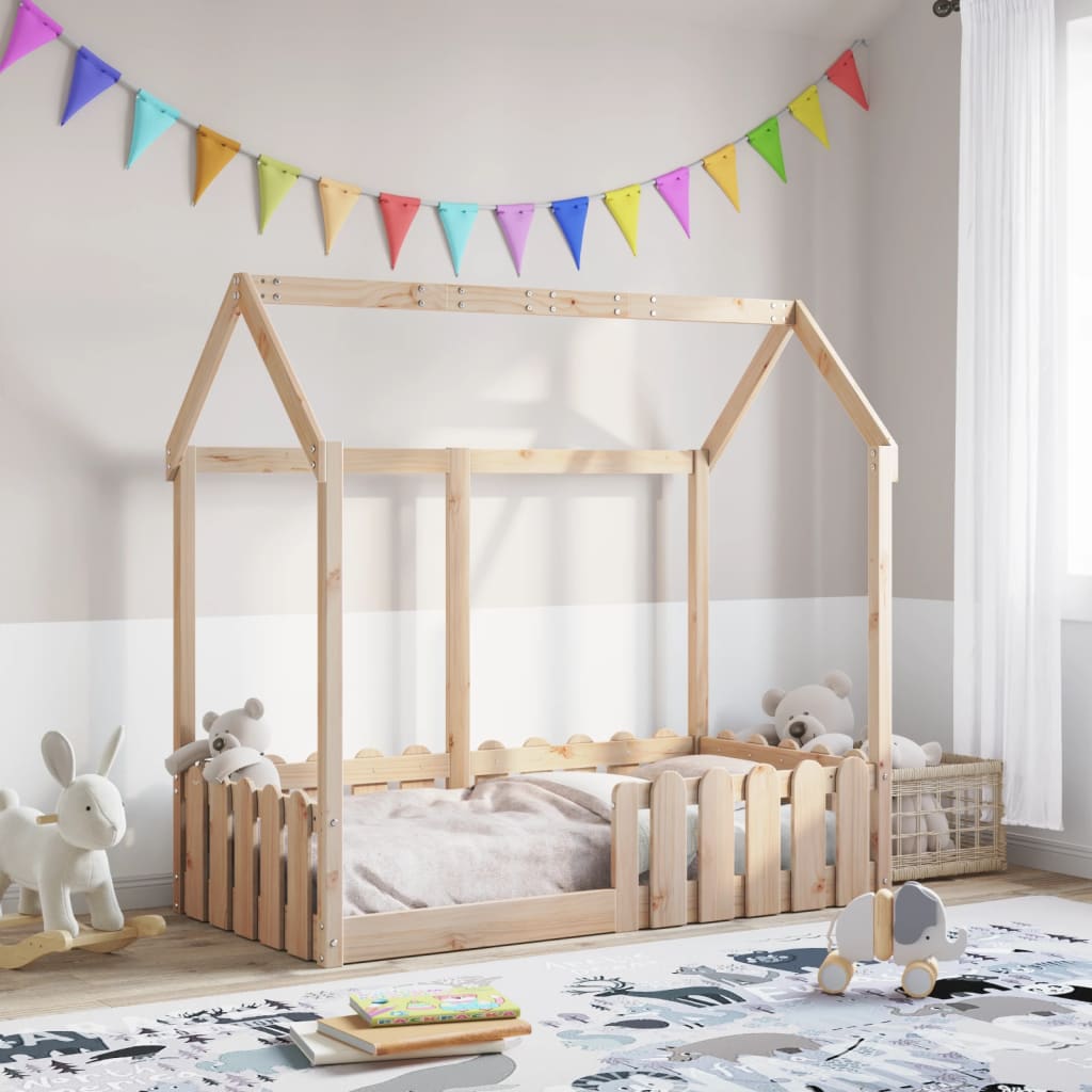 vidaXL Cama con forma de casa de niños madera maciza marrón 70x140 cm