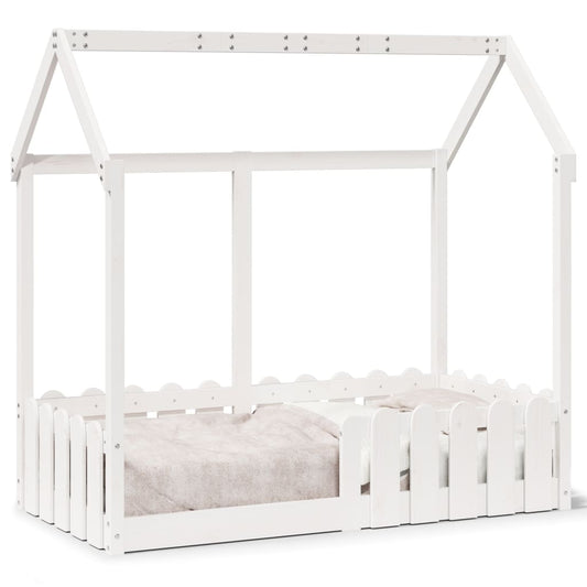 vidaXL Cama con forma de casa para niños madera maciza blanco 70x140cm