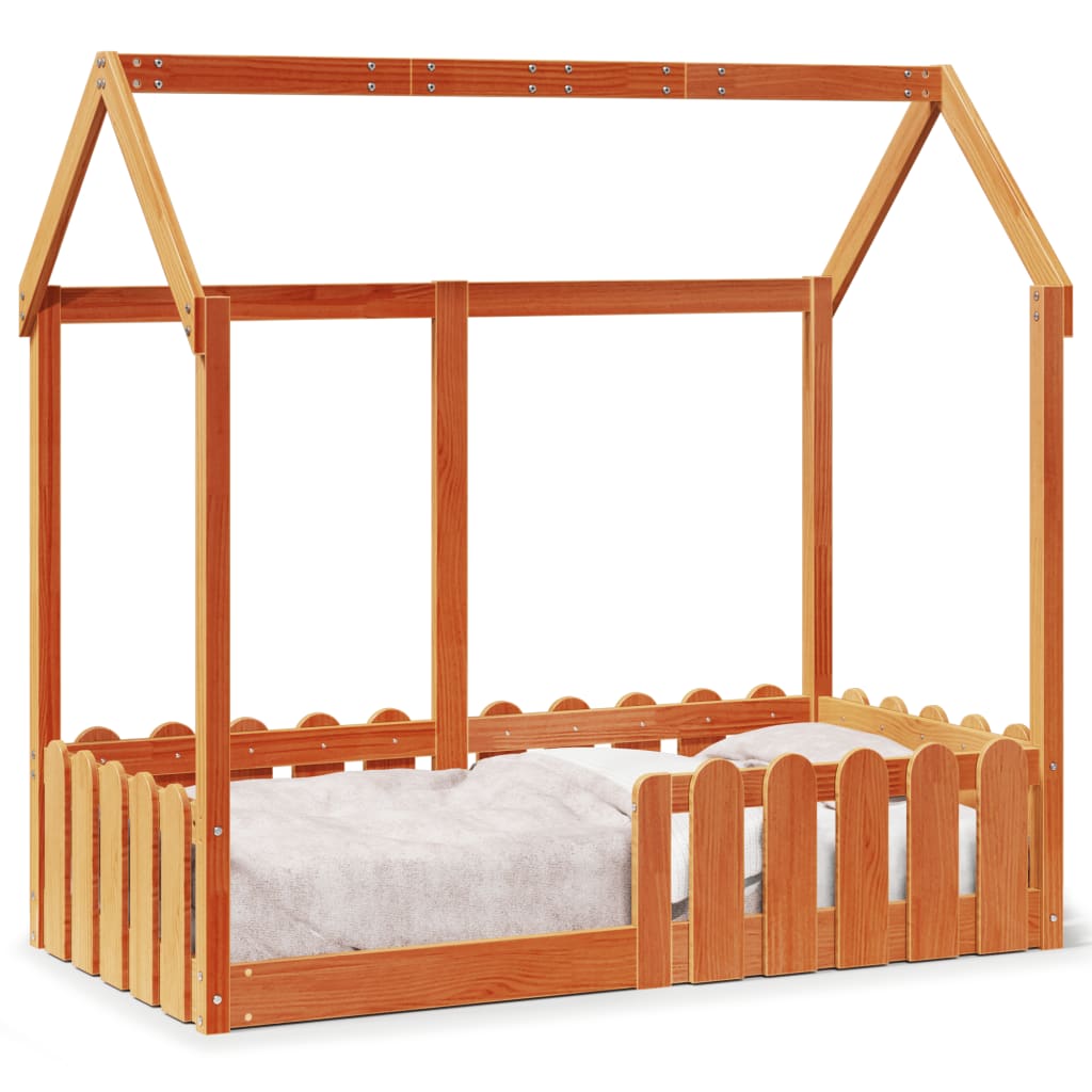 vidaXL Cama con forma de casa de niños madera maciza marrón 70x140 cm