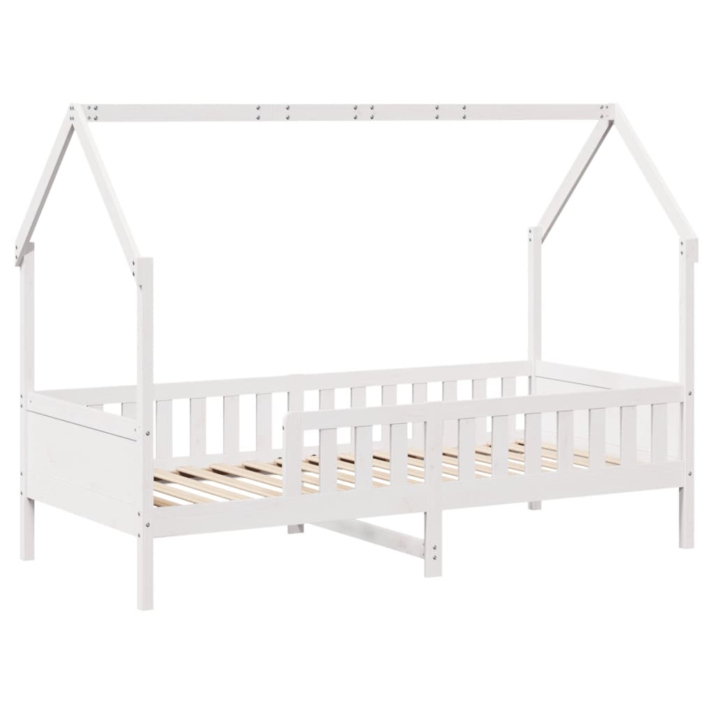 vidaXL Cama con forma de casa de niños madera maciza blanca 90x200 cm