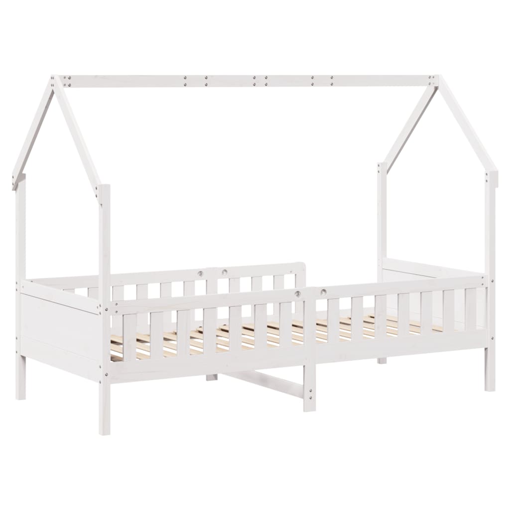 vidaXL Cama con forma de casa de niños madera maciza blanca 90x200 cm