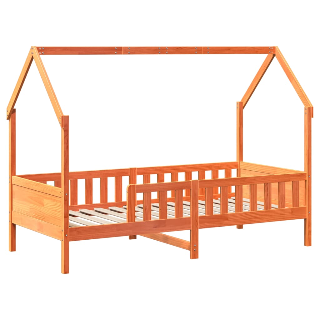 vidaXL Cama con forma de casa de niños madera maciza marrón 90x200 cm