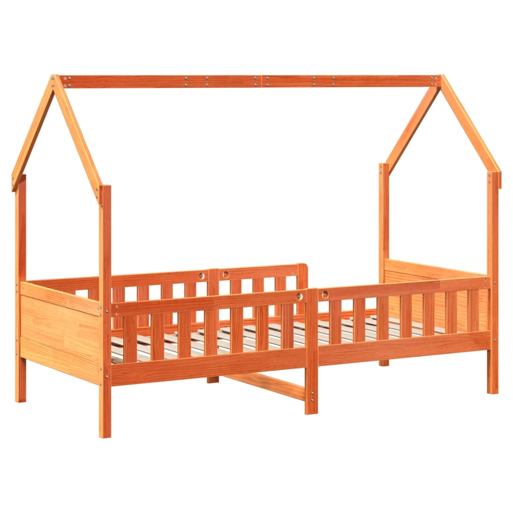 vidaXL Cama con forma de casa de niños madera maciza marrón 90x200 cm