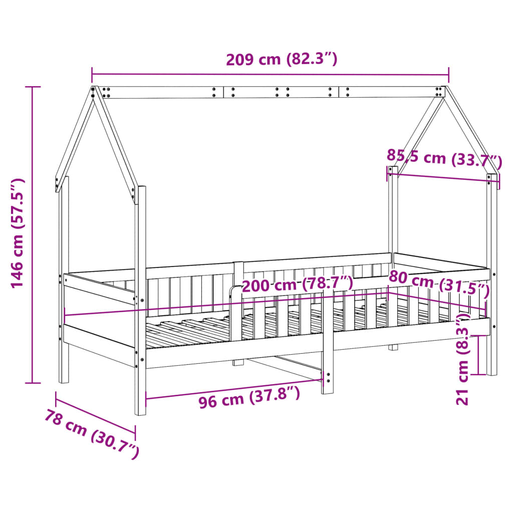 vidaXL Cama con forma de casa de niños madera maciza de pino 80x200 cm