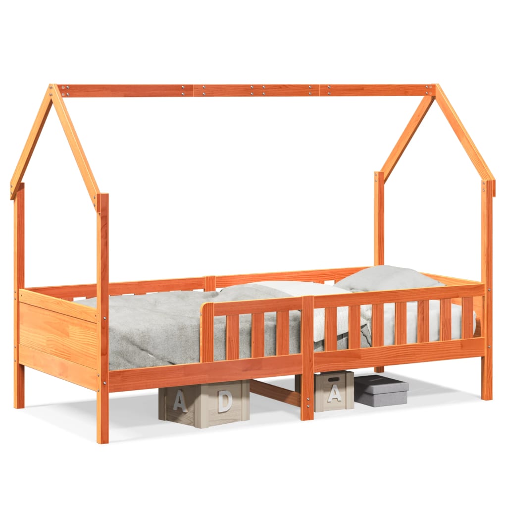 vidaXL Cama con forma de casa de niños madera maciza marrón 80x200 cm