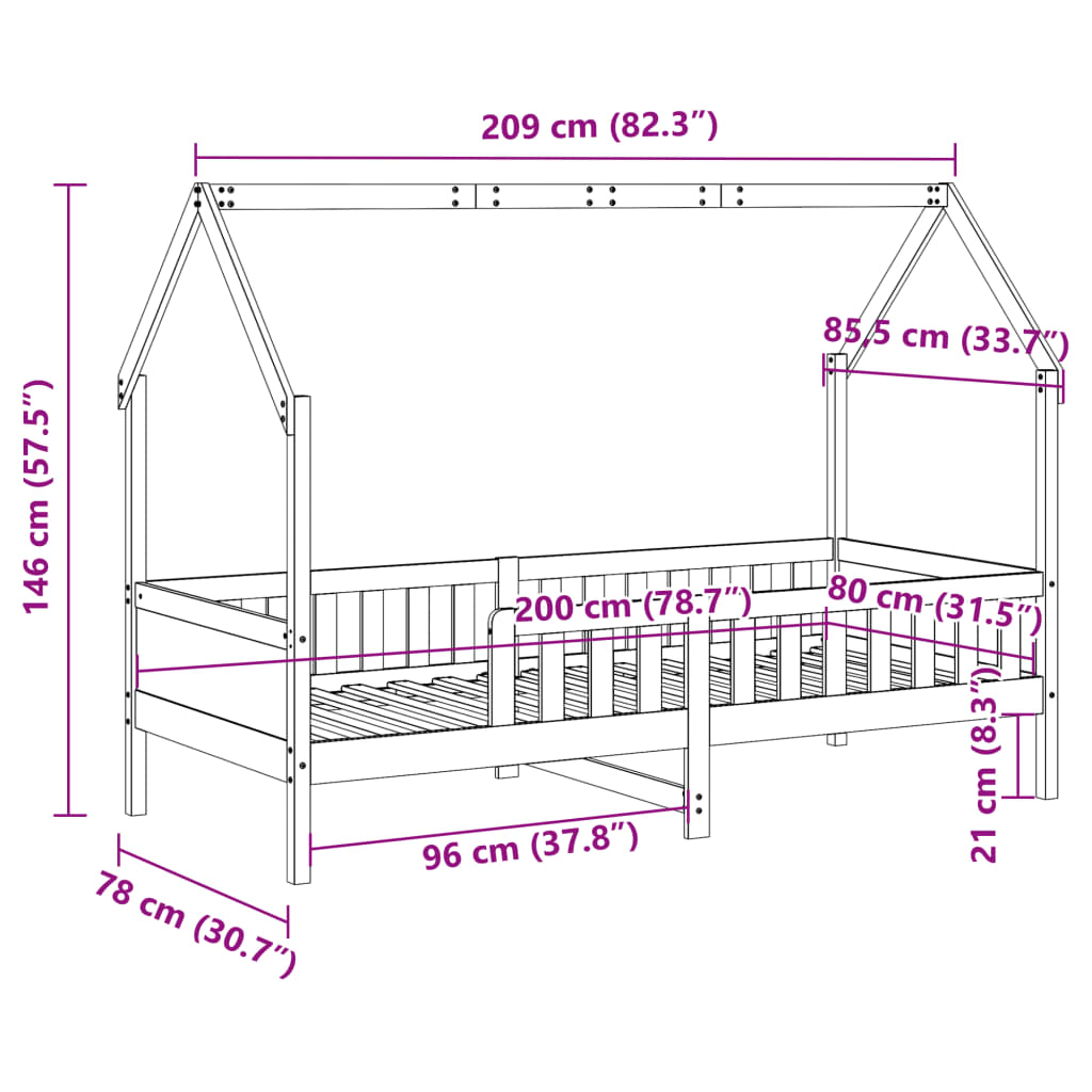 vidaXL Cama con forma de casa de niños madera maciza marrón 80x200 cm