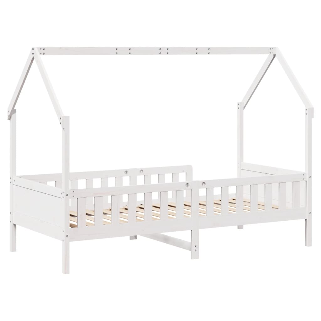 vidaXL Cama con forma de casa de niños madera maciza blanca 90x190 cm