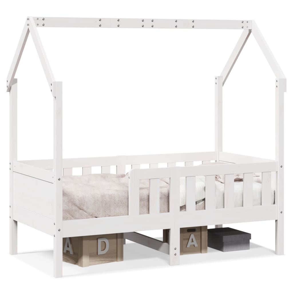 vidaXL Cama con forma de casa para niños madera maciza blanco 80x160cm