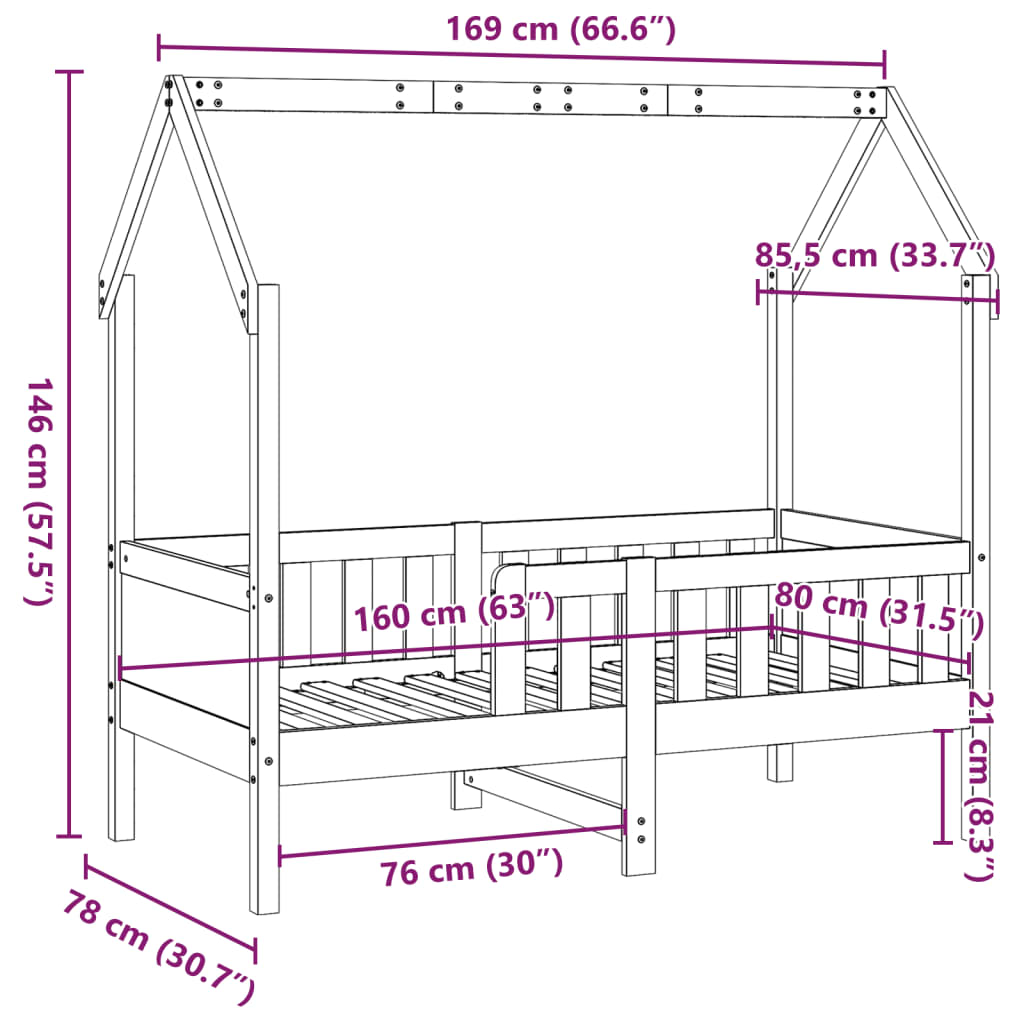 vidaXL Cama con forma de casa para niños madera maciza blanco 80x160cm