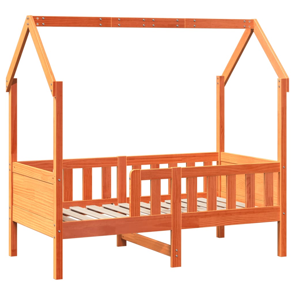 vidaXL Cama con forma de casa de niños madera maciza marrón 80x160 cm