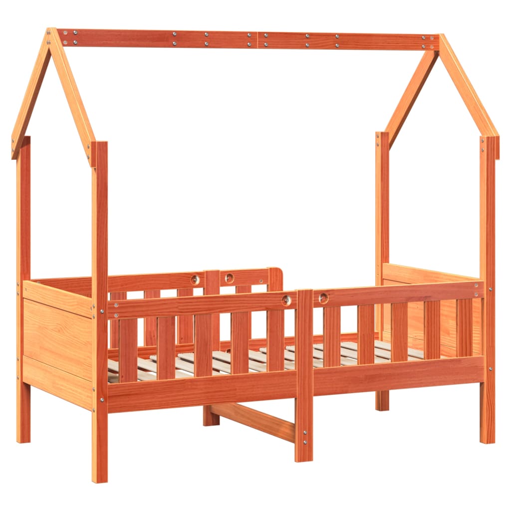 vidaXL Cama con forma de casa de niños madera maciza marrón 80x160 cm