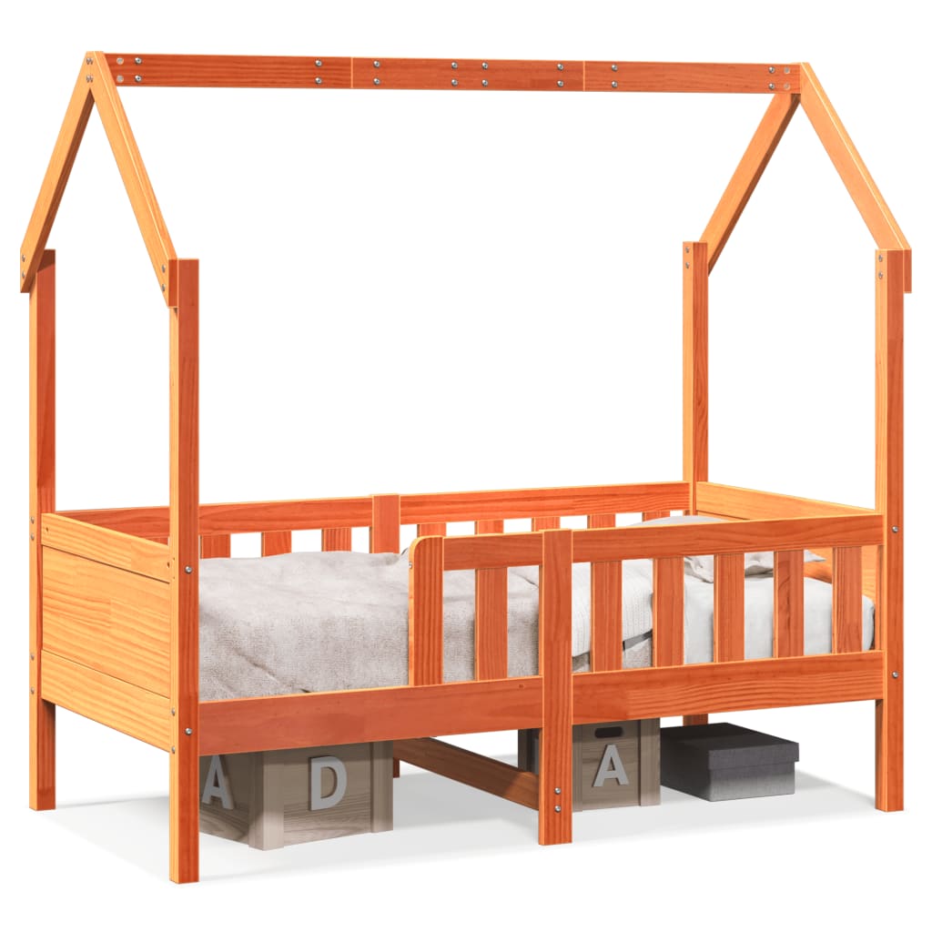 vidaXL Cama con forma de casa de niños madera maciza marrón 80x160 cm