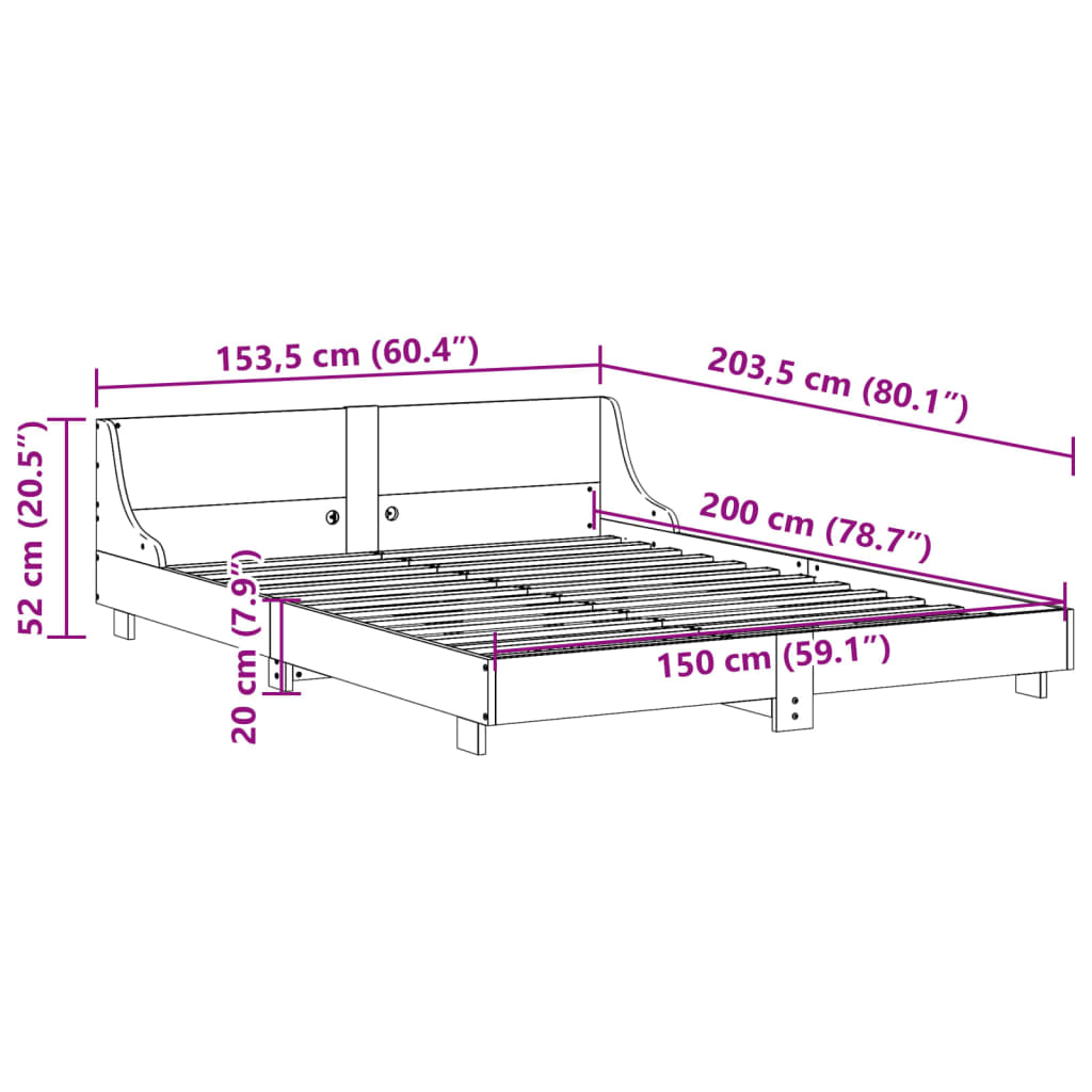 vidaXL Estructura de cama sin colchón madera de pino blanco 150x200 cm