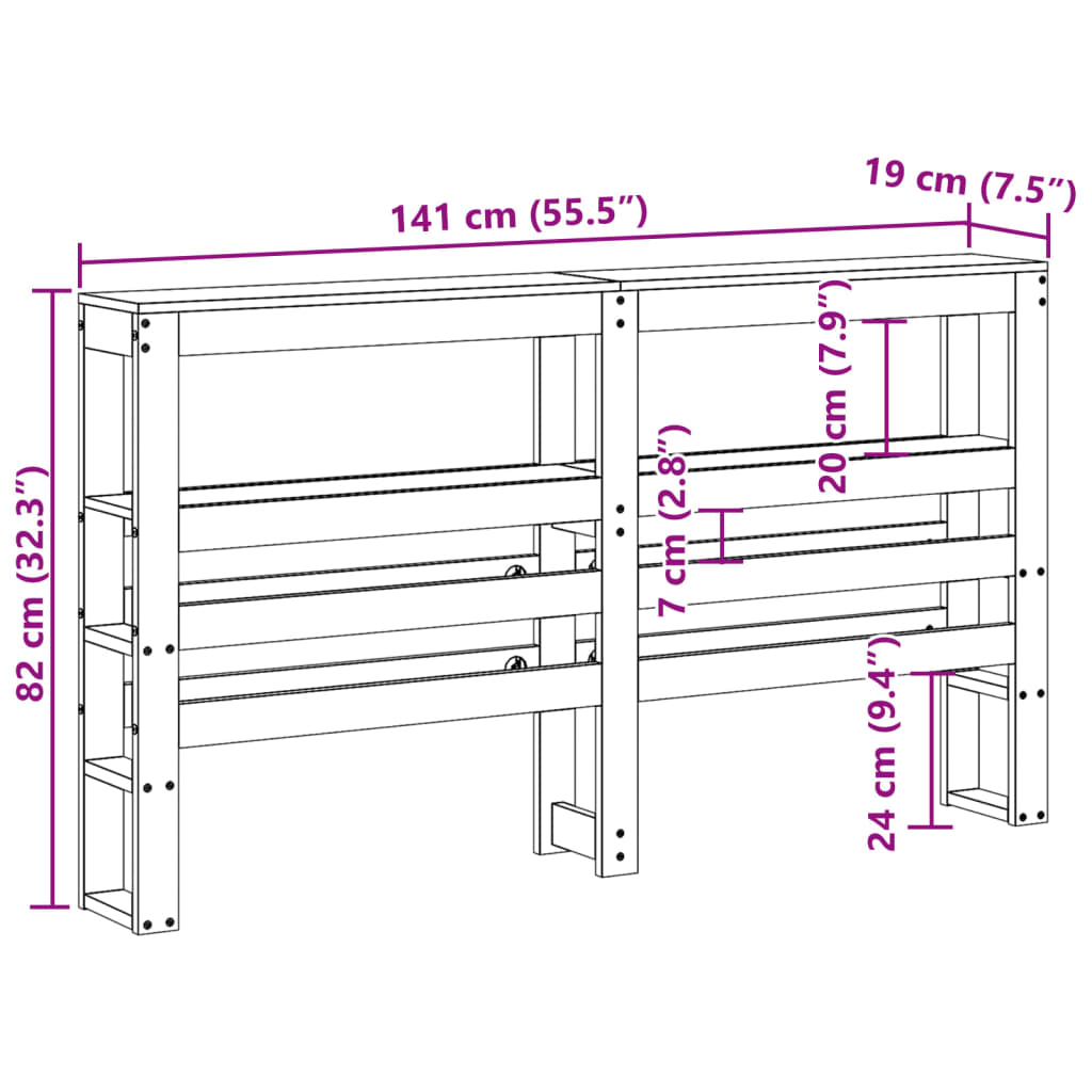 vidaXL Cabecero de cama con estantes madera maciza de pino 135 cm