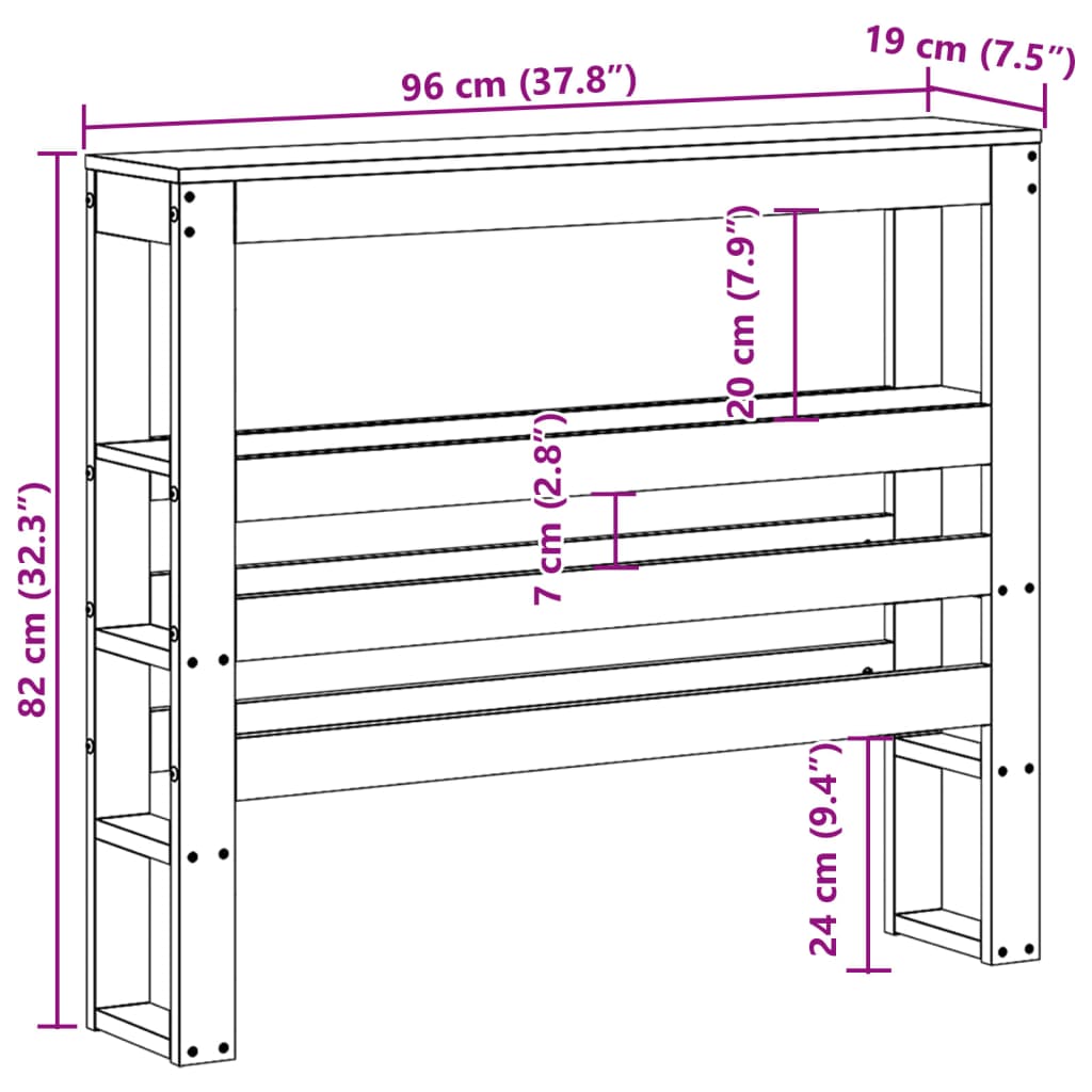 vidaXL Cabecero de cama con estantes madera maciza de pino 90 cm