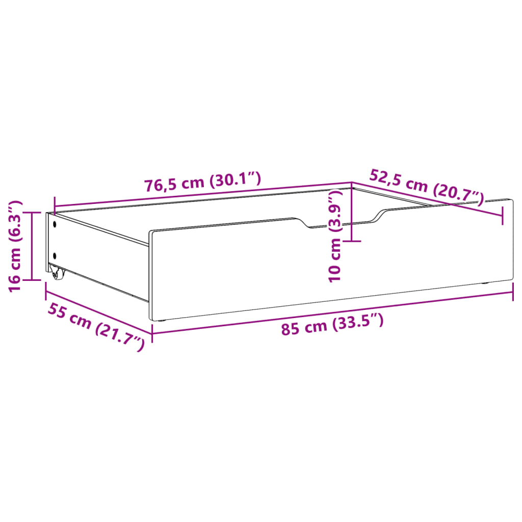 vidaXL Cajones debajo de cama con ruedas 2 uds madera maciza de pino