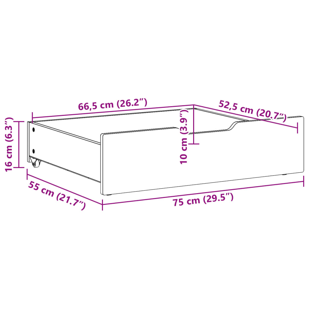 vidaXL Cajones debajo de cama con ruedas 2 uds madera maciza de pino