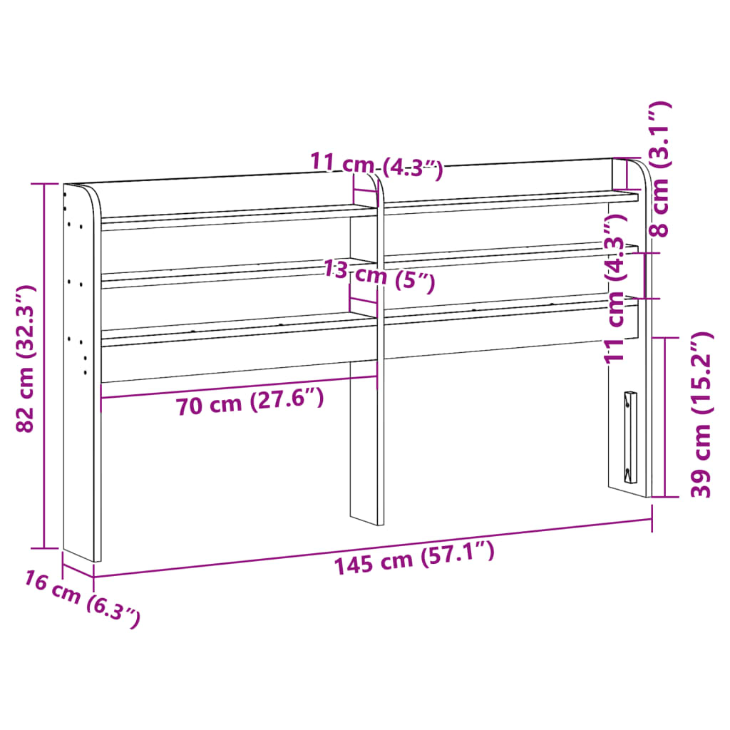 vidaXL Cabecero de cama con estantes madera maciza de pino 135 cm