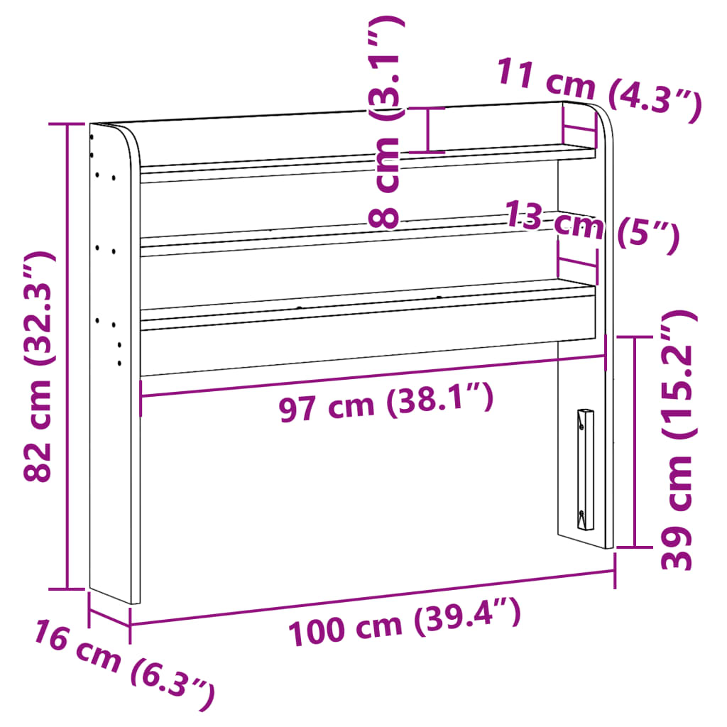 vidaXL Cabecero de cama con estantes madera maciza de pino 90 cm