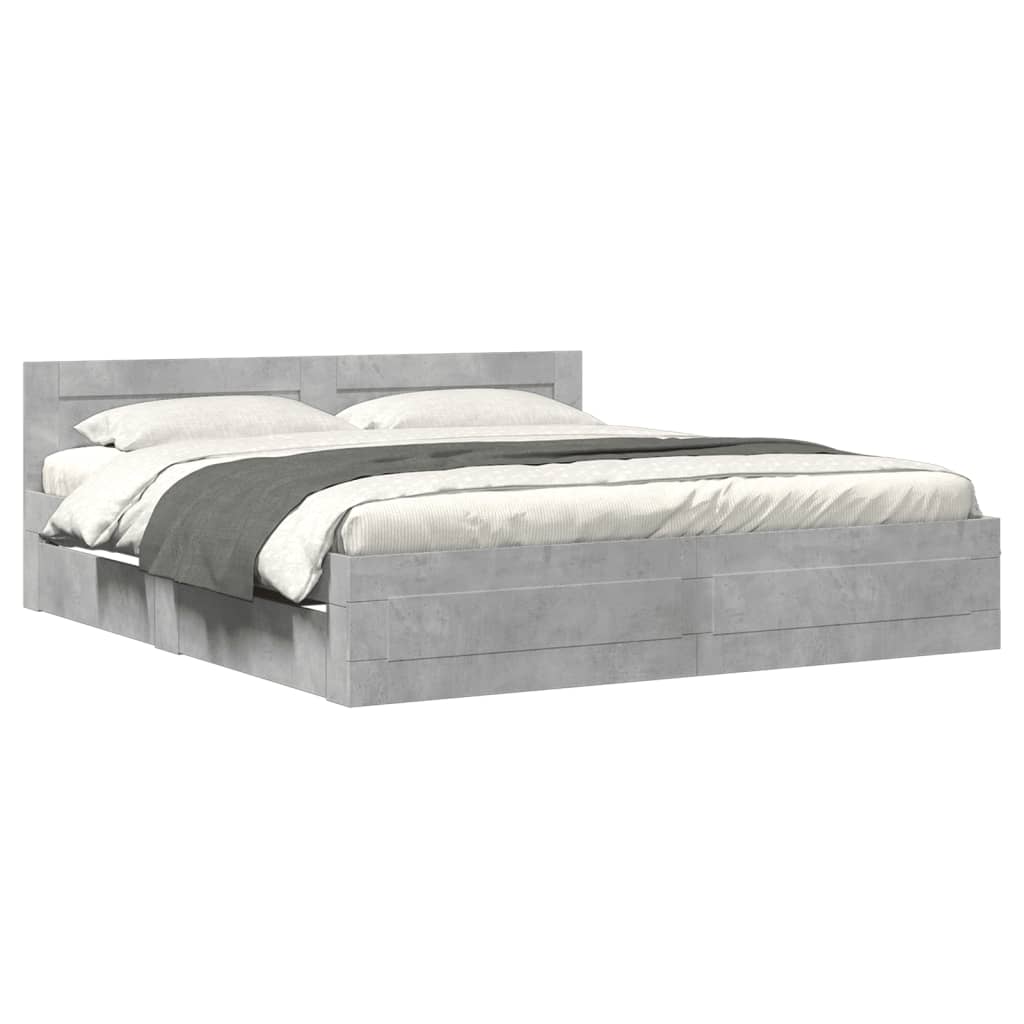 vidaXL Cama con cabecero madera ingeniería gris hormigón 200x200 cm