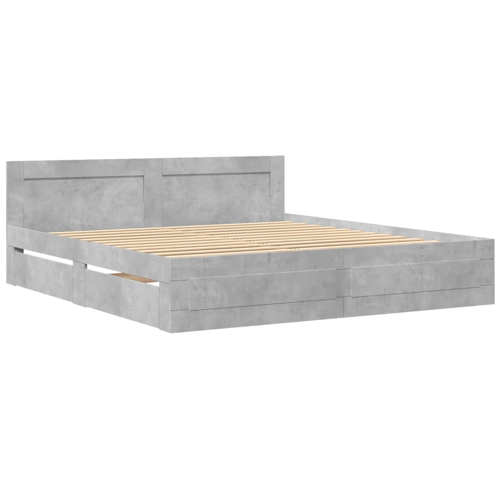 vidaXL Cama con cabecero madera ingeniería gris hormigón 200x200 cm