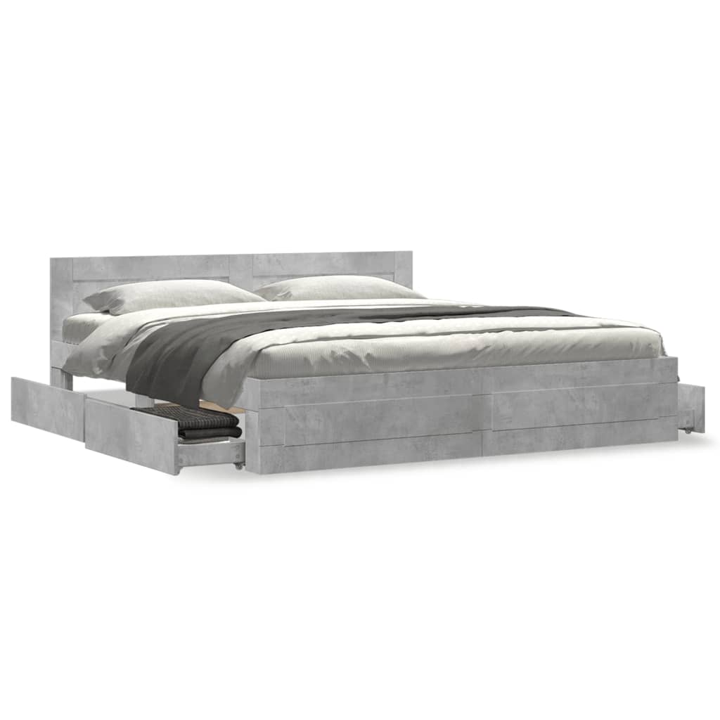 vidaXL Cama con cabecero madera ingeniería gris hormigón 200x200 cm