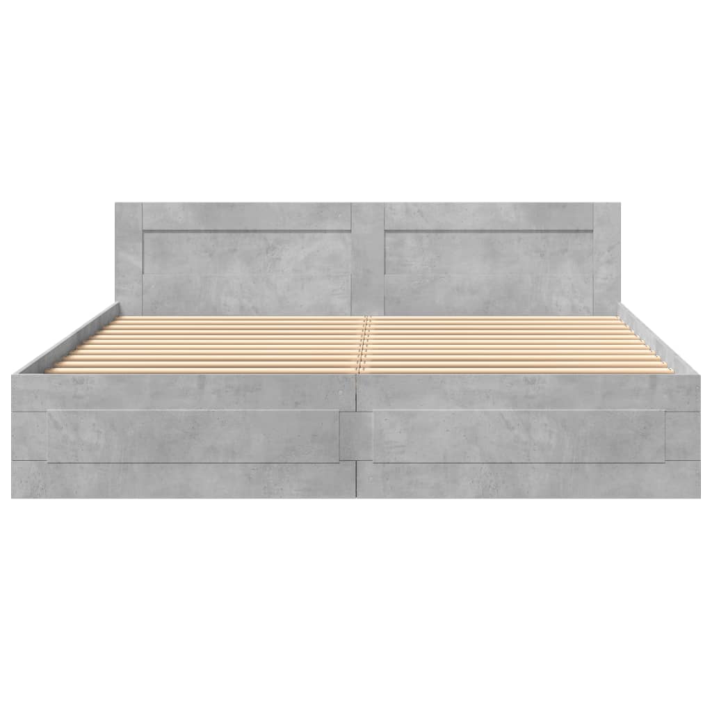 vidaXL Cama con cabecero madera ingeniería gris hormigón 200x200 cm