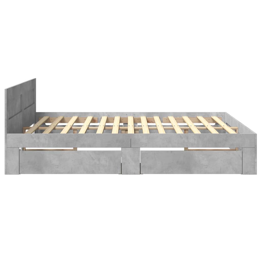 vidaXL Cama con cabecero madera ingeniería gris hormigón 200x200 cm