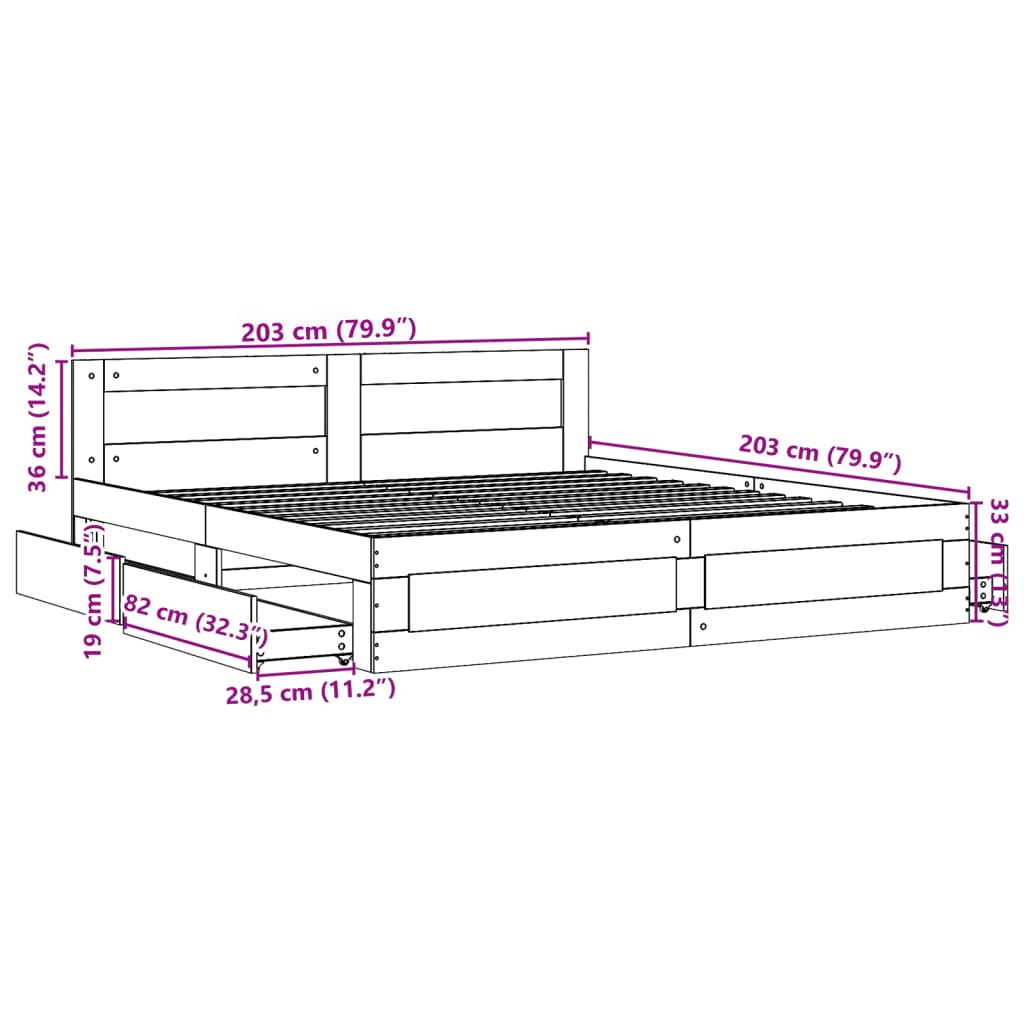 vidaXL Cama con cabecero madera ingeniería gris hormigón 200x200 cm