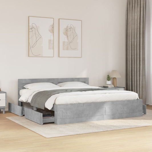 vidaXL Cama con cabecero madera ingeniería gris hormigón 200x200 cm