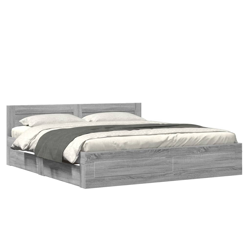 vidaXL Cama con cabecero madera ingeniería gris Sonoma 200x200 cm