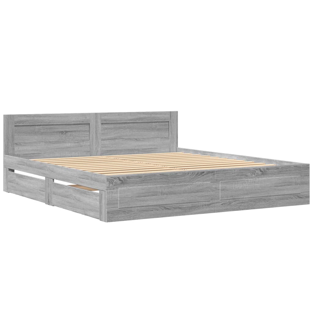 vidaXL Cama con cabecero madera ingeniería gris Sonoma 200x200 cm